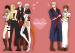  4girls black_hair blonde_hair blue_eyes boots brown_hair crossed_arms dante_(devil_may_cry) dark_skin devil_bringer devil_may_cry devil_may_cry_4 gloria_(devil_may_cry) hand_on_hip heart jealous kyrie lady_(devil_may_cry) multiple_boys multiple_girls nero_(devil_may_cry) silver_hair sunglasses thigh_strap thighhighs trish_(devil_may_cry) umekick white_hair 