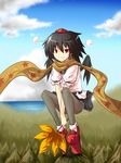  bad_id bad_pixiv_id black_hair black_wings chipa_(arutana) geta hat looking_at_viewer pantyhose shameimaru_aya short_hair skirt socks solo tengu-geta touhou tree wings 