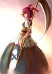  bad_id bad_pixiv_id banned_artist hair_bobbles hair_ornament light_smile looking_at_viewer looking_back onozuka_komachi red_eyes red_hair ria scythe short_hair solo standing touhou two_side_up 