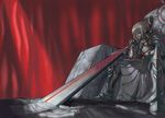  armor armored_dress artoria_pendragon_(all) blonde_hair dark_excalibur dress fate/stay_night fate_(series) non-web_source saber_alter shiri_(yam) short_hair sitting solo sword throne weapon 