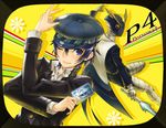  2d androgynous blue_eyes blue_hair cabbie_hat card hat holding holding_card one_eye_closed persona persona_4 reverse_trap shirogane_naoto short_hair smile sukuna_hikona 
