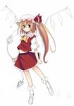  ascot collar crystal dress flandre_scarlet full_body hat looking_at_viewer mob_cap one_side_up puffy_short_sleeves puffy_sleeves red_dress seo_tatsuya short_sleeves simple_background solo touhou vest white_background wings work_in_progress 