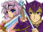  blonde_hair blue_eyes cain_highwind cecil_harvey dragoon dragoon_(final_fantasy) final_fantasy final_fantasy_iv left-handed multiple_boys oonishi_koala pink_hair purple_eyes 