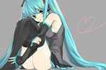  aqua_hair aqua_nails blue_eyes detached_sleeves hatsune_miku kishiro_(michiko) long_hair nail_polish sitting skirt solo thighhighs twintails vocaloid 