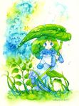  bad_id bad_pixiv_id blue_eyes frog green_hair original rain sei_mutsuki solo traditional_media watercolor_(medium) 
