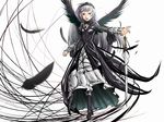  bad_id bad_pixiv_id boots dress feathers frills hairband long_hair okota_(pixiv) purple_eyes rozen_maiden silver_hair smile solo suigintou sword weapon wings 