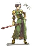  armor black_hair contrapposto final_fantasy final_fantasy_tactics gauntlets hand_on_hip inuinui meliadoul_tengille pauldrons sheath sheathed short_hair solo standing sword weapon 