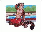  feline keovi leopard lifeguard male mammal pool solo swim_trunks towel water whistle 