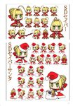  absurdres aestus_estus ahoge artbook blonde_hair blush_stickers braid capelet character_sheet chibi dress epaulettes fate/extra fate_(series) french_braid green_eyes hair_bun hair_ribbon hat highres leotard nero_claudius_(fate) nero_claudius_(fate)_(all) padoru ribbon sack santa_costume santa_hat scan short_hair wada_aruko 