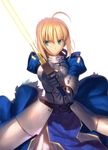  absurdres ahoge armor armored_dress artbook artoria_pendragon_(all) blonde_hair braid breastplate excalibur fate/stay_night fate_(series) fighting_stance french_braid gauntlets green_eyes hair_bun highres saber scan short_hair solo takeuchi_takashi 