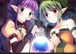  blush book elf gloves green_eyes green_hair long_hair original pink_eyes purple_hair ribbons short_hair yamucha 