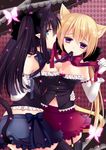  agekichi_(heart_shape) animal_ears aqua_eyes black_hair blonde_hair cat_ears cat_tail elbow_gloves elf extra_ears gloves kuu_(agekichi) long_hair multiple_girls navel original pointy_ears purple_eyes tail thighhighs yuriko_(agekichi) 