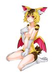  1girl animal_ears baby_tragon blonde_hair blush breasts brown_hair duel_monster fur horns multicolored_hair navel nipples nude personification red_eyes short_hair solo tail tenjiku_nezumi tenjikunezumi yu-gi-oh! 