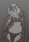  anthro big_butt breasts butt clothing feline female grey_background greyscale hair looking_at_viewer mammal markings monochrome overweight plain_background ronnie92 solo syla tiger wide_hips 