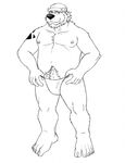  bear beard biceps black_and_white black_nose chubby clothed clothing facial_hair half-dressed hat line_art looking_at_viewer male mammal monochrome muscles nipples pecs plain_background pubes solo the_farewelled topless underwear white_background 