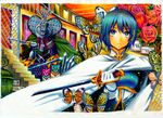  armor blue_eyes blue_hair bug butterfly cape colored_pencil_(medium) door dual_persona fence flower gloves hair_ornament hairclip insect magical_girl mahou_shoujo_madoka_magica mermaid miki_sayaka monster_girl nobita oktavia_von_seckendorff rose short_hair spoilers stairs sword traditional_media weapon witch's_labyrinth 