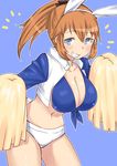  alternate_hairstyle animal_ears bikini_top blue_eyes blush breasts bunny_ears bunny_tail charlotte_e_yeager cheerleader cleavage collarbone crop_top dallas_cowboys front-tie_top grin komusou_(jinrikisha) large_breasts midriff national_football_league navel orange_hair panties pom_poms ponytail shiny shiny_skin short_shorts shorts smile solo strike_witches tail underwear white_panties world_witches_series 