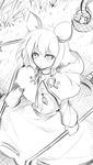  animal_ears basket capelet dowsing_rod greyscale jewelry kazetto long_sleeves monochrome mouse mouse_ears mouse_tail nazrin pendant short_hair sketch skirt solo tail touhou 