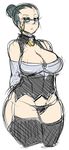  arms_behind_back bare_shoulders black_panties breasts cleavage cleavage_cutout curvy earrings elbow_gloves garter_straps glasses gloves grey_hair hair_bun highres huge_breasts jewelry maniacpaint mature my_little_pony my_little_pony_friendship_is_magic panties personification rimless_eyewear short_hair sketch solo sue_pie thick_thighs thighhighs thighs underwear updo wide_hips 