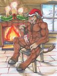  abs animal_genitalia anthro balls biceps big_muscles big_penis blue_eyes bovine brown_fur candle cattle christmas erection fire fireplace fur grin hair hat holidays hooves horn horsecock iggi looking_at_viewer male mammal mistletoe muscles nipples nude pecs penis pose presenting santa_hat sheath sitting smile solo tauren vein video_games warcraft world_of_warcraft 