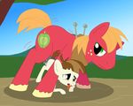  all_fours anal anal_penetration big_macintosh big_macintosh_(mlp) blonde_hair brown_eyes brown_hair cub cutie_mark doggystyle duo equine featherweight featherweight_(mlp) feral friendship_is_magic from_behind fur gay grass green_eyes hair horse male mammal my_little_pony outside penetration penis pony proteus proteusiii red_fur ridiculous_fit sex size_difference sky tongue tongue_out tree two_tone_hair wood yellow_fur yoke young 