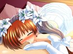  blush bridal_veil bride brown_hair cum dress esuesu eyes_closed fellatio flower gloves long_hair lyrical_nanoha mahou_shoujo_lyrical_nanoha mahou_shoujo_lyrical_nanoha_strikers nanoha_takamachi oral penis takamachi_nanoha veil wedding_dress 