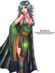  boots breasts cape character_name cleavage copyright_name detached_sleeves final_fantasy final_fantasy_iv green_eyes green_hair large_breasts momoman_(pink_voltage) older rydia solo spoilers thigh_boots thighhighs 