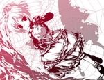  gradient kurodani_yamame monochrome pink ribbon sanoharu short_hair silk solo spider_web touhou 