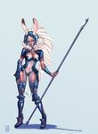  animal_ears ashleigh_hetrick bad_anatomy dark_skin final_fantasy final_fantasy_xii fran high_heels leather polearm shoes solo spear viera weapon white_hair 