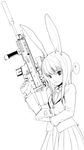  animal_ears assault_rifle bunny_ears fn_scar greyscale gun highres mizu monochrome reisen_udongein_inaba rifle solo suppressor touhou weapon 