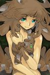  aqua_eyes bare_shoulders brown_hair grifola_frondosa jewelry long_hair mushroom necklace oso-teki_kinoko_gijinka_zukan oso_(toolate) personification sleeveless solo 