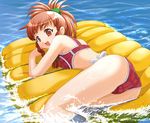  aibara_natsumi bikini braid brown_eyes brown_hair hello_world. inflatable_raft jpeg_artifacts kinriki_mantou ponytail short_hair solo swimsuit twin_braids 