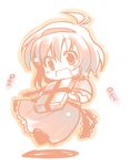  :d ahoge alice_margatroid book capelet chibi dress holding holding_book kajikawa_yahiro long_sleeves looking_at_viewer monochrome open_mouth red simple_background smile solo touhou white_background 
