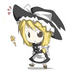  1girl aoblue apron blonde_hair brown_eyes chibi full_body hat kirisame_marisa looking_at_viewer puffy_short_sleeves puffy_sleeves short_sleeves simple_background solo standing touhou waist_apron white_background witch_hat 