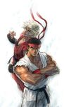 absurdres crossed_arms headband highres ken_masters male_focus multiple_boys nishimura_kinu official_art ryuu_(street_fighter) street_fighter white_background 