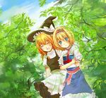  alice_margatroid blonde_hair blue_eyes blush book dress forest hat kirisame_marisa mathnote multiple_girls nature nervous open_mouth touhou witch_hat yellow_eyes 