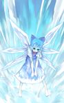  bad_id bad_pixiv_id barefoot blue_hair cirno highres monk_(syugyousou) ribbon short_hair skirt solo touhou wings 