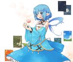  7010 blue_eyes blue_hair blush detached_sleeves dress heart open_mouth pixiv pixiv-tan pointy_ears short_hair smile solo 