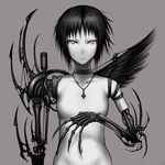  bad_id bad_pixiv_id black_hair black_wings choker copyright_request gia jewelry necklace pale_skin red_eyes robot short_hair skeleton solo wings 