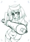  aizawa_sakuya green hair_ornament hairclip hayate_no_gotoku! ikebata_homura large_syringe monochrome nurse oversized_object solo syringe thighhighs zettai_ryouiki 