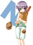  :o \||/ alternate_costume bag baguette bangs bare_shoulders bread casual eyebrows_visible_through_hair food frills groceries grocery_bag holding iga_tamaki looking_at_viewer motion_blur nagato_yuki paper_bag potato purple_hair reaching shopping_bag short_hair shorts solo suzumiya_haruhi_no_yuuutsu text_focus thigh_gap white_background yellow_eyes 