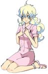  ahoge blue_eyes cloud_hair curly_hair dress drill long_hair multicolored_hair nia_teppelin nurse shion_souta smile solo tengen_toppa_gurren_lagann 