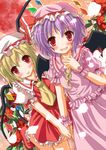  :p blush flandre_scarlet hat kawai_kei_(artist) multiple_girls petals remilia_scarlet siblings sisters tongue tongue_out touhou wings 