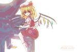  blonde_hair flandre_scarlet grand_piano hat hat_ribbon instrument noorrzz one_side_up piano ponytail red_eyes ribbon short_hair solo touhou wings 