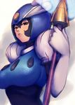  android blue_eyes blue_hair fumio_(rsqkr) polearm rockman rockman_(classic) rockman_9 short_hair solo splash_woman weapon 