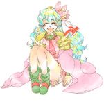  bracelet cape closed_eyes cloud_hair dress flower hair_flower hair_ornament jewelry long_hair multicolored_hair nia_teppelin pink_skirt sitting skirt sleeveless smile solo tengen_toppa_gurren_lagann utai_yumi 