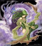  2004 amazio_komeko boots bridal_gauntlets dated detached_sleeves dragon final_fantasy final_fantasy_iv green_footwear green_hair green_leotard leotard long_hair mist_dragon older purple_eyes rydia thigh_boots thighhighs watermark web_address 