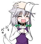  animal_ears braid dog_ears dog_tail harunatsu_akito izayoi_sakuya kemonomimi_mode lowres out_of_frame petting short_hair silver_hair solo_focus tail tail_wagging touhou twin_braids 