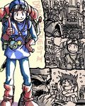  backpack bag belt boots buckle comic dragon_quest dragon_quest_ii goggles goggles_on_head hanbu_hantarou knee_boots lowres multiple_boys pants prince_of_lorasia red_footwear smile standing tunic 