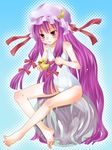  bad_id bad_pixiv_id barefoot d5_(pixiv) feet hat long_hair one-piece_swimsuit patchouli_knowledge purple_hair ribbon school_swimsuit solo swimsuit touhou white_school_swimsuit white_swimsuit 